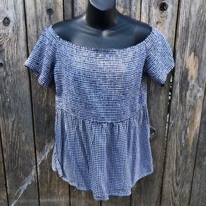 Gingham off the shoulder blouse